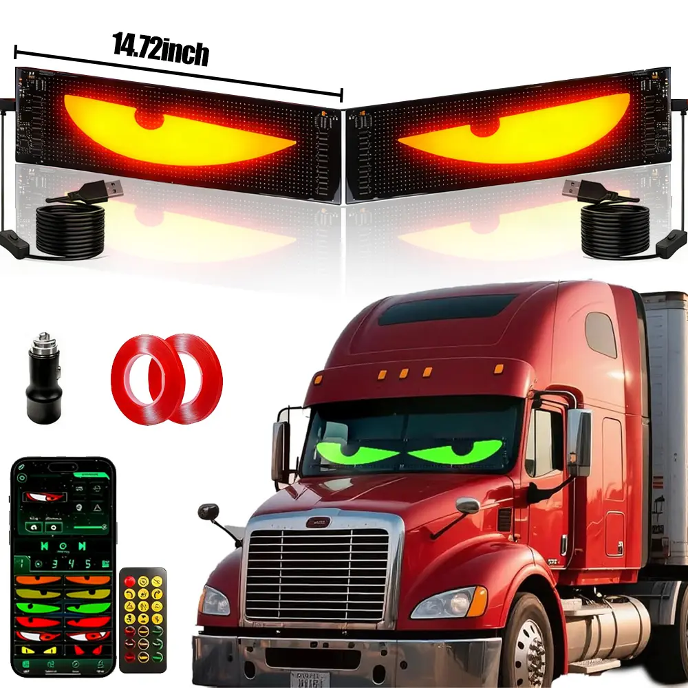 Devil Eyes For Car 14.72inch Programmable Bluetooth APP Control BlackFrame LED Display Sign Customizable Text Illuminated Emblem Dashboard Decoration Flexible Panel