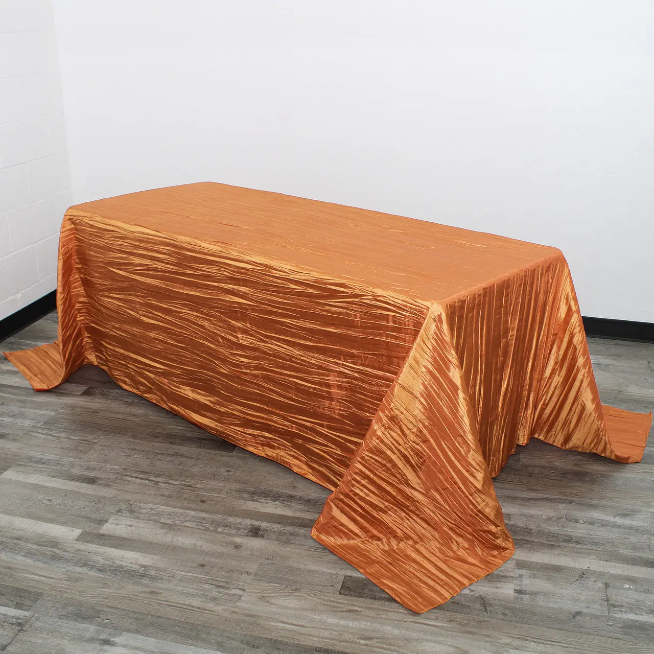90 x 156 Inch Rectangular Crinkle Taffeta Tablecloth Burnt Orange