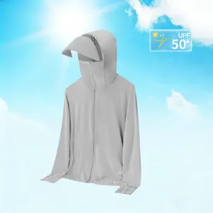 Women's UPF 50+ Sun Protection Hooded Jacket — Full-zip lightweight UV jacket with detachable sun cap, breathable long-sleeve sun shirt, suitable for outdoor activities