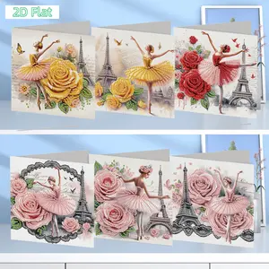 2D FLAT 6Pcs DIY Diamond Painting Greeting Card Set Rhinestone Diamond Art Mosaic Postcards for Festivals and CelebrationsDIY Diamond Painting Kit for Adults & Beginners, No Skills Needed. Sparkling Art to Brighten Rooms & Perfect Festive Gift