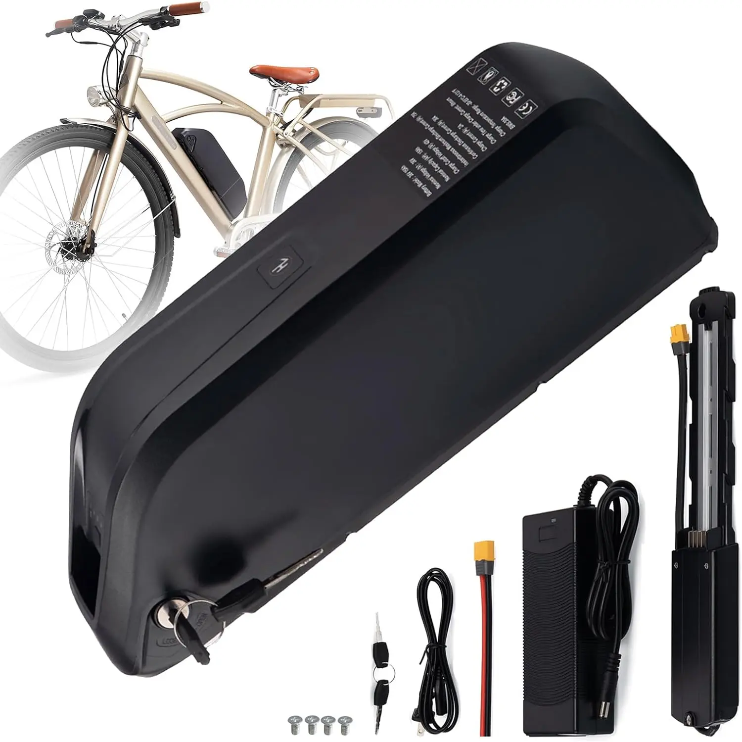 Ebike Battery 48V 10Ah Lithium Battery Ebike Battery Pack with 2A Fast Charger and BMS, USB Interface, LED Battery Indicator,Power Switch, Safety Lock for Electric Bike,Motorcycle（4-pin）