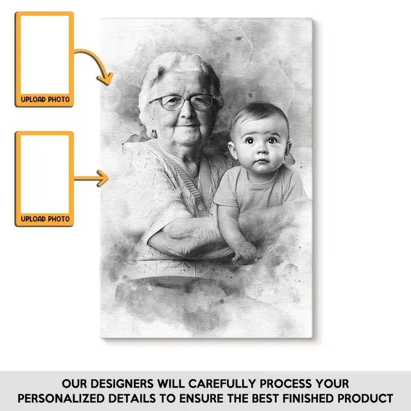 2D Flat,Custom Watercolor Canvas from Photo, Add Deceased Loved One to Photo, Add Person to Photo, Family Portrait Different Photos, Combine Photos Black and White Canvas, Memorial Gift, Christmas Gift for Family Members, Friends