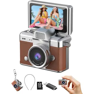 Camera, 1080P Portable Digital Camera with 1." Flip LCD & Flash, Retro Collectible Pocket Camera for Travel, Parties, Birthday(Brown32GB)