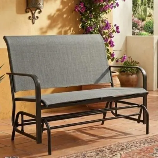 Walsunny 2-Person Outdoor Glider Bench, Patio Double Swing Rocking Chair Loveseat w/Powder Coated Steel Frame for Backyard Garden Porch, Gray