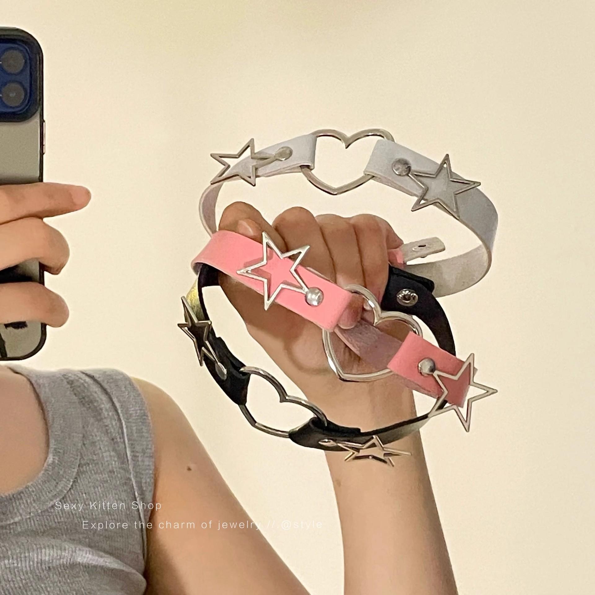 Punk rock style jewelry, cute star collar, adjustable length and size love necklace, four colors, pink/blue/black/white, recommended as a gift for your girlfriend, daily matching