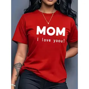 Mother's Day Custom Printed T-Shirt with "Mom, I Love You" Design, Short-Sleeve Casual Round-Neck Top, Spring/Summer Women's Clothing