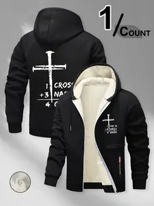 Men's Winter Casual Fleece Jacket, Cartoon Print, Streetwear Style, Warm Daily Wear, Polyester Fabric, Medium Fit, Trendy Design