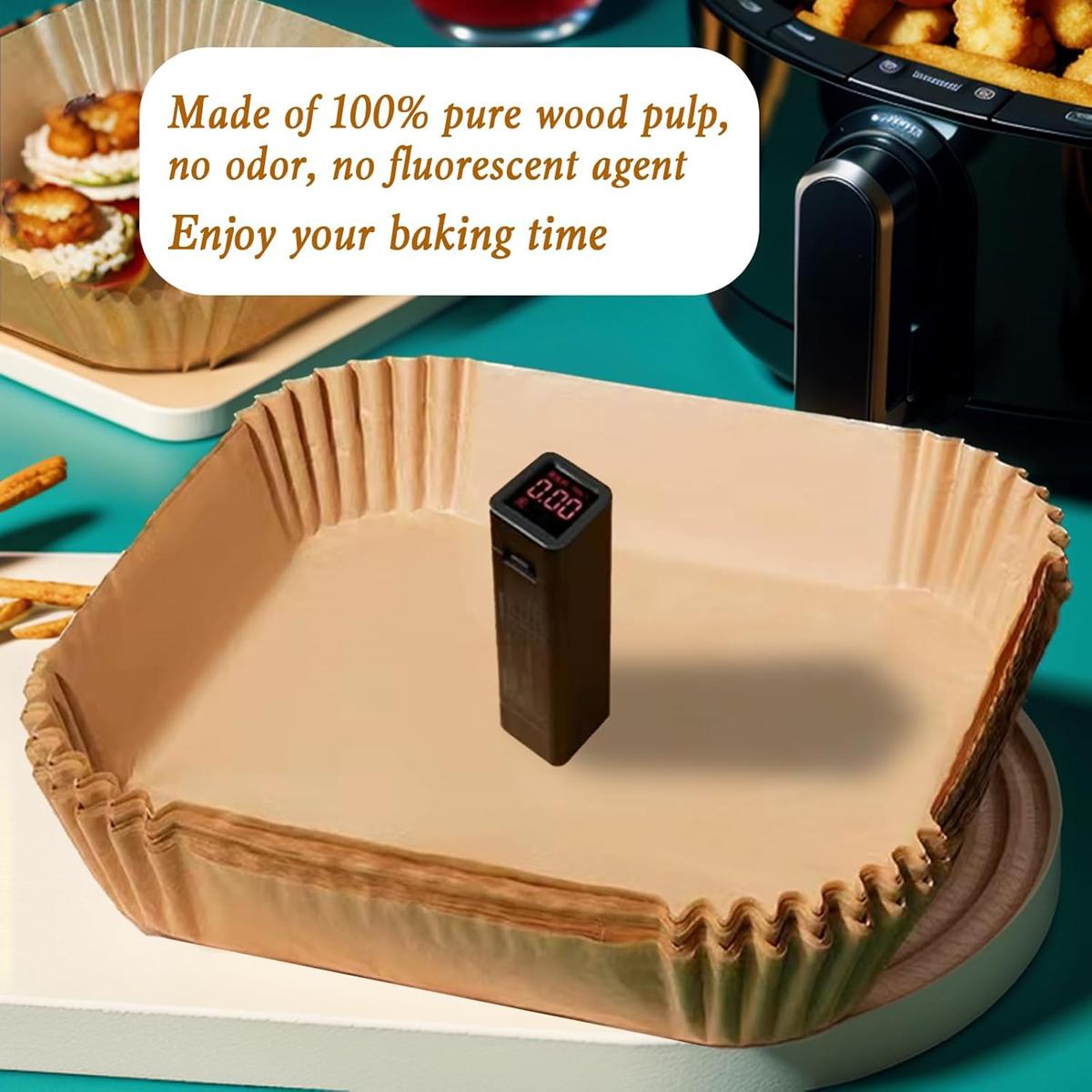 Air Fryer Liner,100 Square Air Fryer ParchmentPaper Liner, Air Fryer Liners Disposable for Microwave,Square Non-Stick Air Fryer Liner Square Free of Bleach