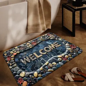 Welcome algae mud pad with "WELCOME", goose soft stone beach style, easy to clean, washable, non-slip and soft, not easy to pollute, suitable for home and kitchen Rug