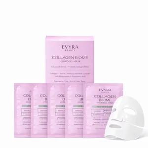 Evyra Beauty Collagen Biome Hydrogel Mask, Full Face Korean Mask, 28mL Each, Niacinamide 3%, Ferment Complex, Hyaluronic Acid, Collagen, Ceramide, Panthenol, Deep Hydration&Plumping Glow. 5 Packs