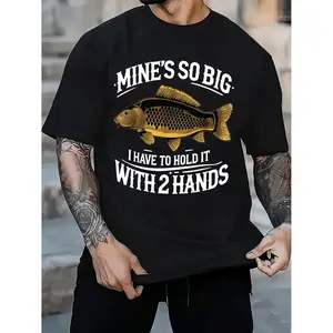Humorous Carp Fishing T Shirt Featuring a Fisherman Says Carp Joke Cool Duck Pattern Black Casual Crew Neck Short Sleeve Summer Outdoor Gift Tee