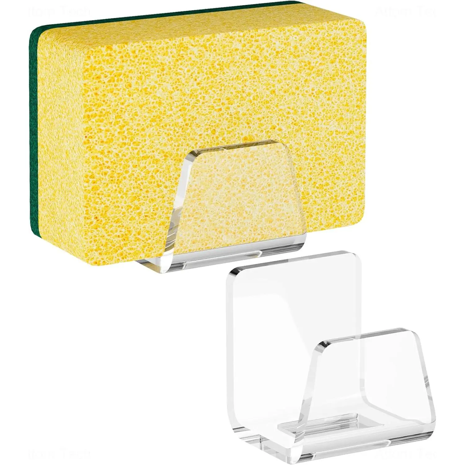 Clear Acrylic Kitchen Sink Sponge Holders 2PCS for Sponges, Dishcloths & More - Sleek Modern Look No-Drill Design with Efficient Drainage and Multipurpose Storage, Saves Space & Easy to Install Organiser Rack Steel Installation