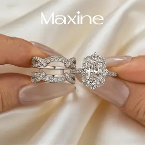 Maxine Synthetic Moissanite 3.0ct Radiant Cut Insert Engagement Ring Set 2PC,Bridal Ring Set,5A Cubic Zirconia Women's Ring Jewelry,Wedding Ring Set for Daily,Travel,Proposal,Birthday,Anniversary