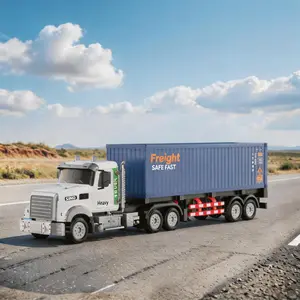 RC Semi Truck with Container for Kids Toy, 23.6 Inch 9-Channel 1:12 Detachable Remote Control Truck Vehicle, Removable and Rechargeable Trailer with Lights & Music, Gift for Kids & Adults,Family Fun