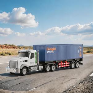 RC Semi Truck with Container for Kids Toy, 23.6 Inch 9-Channel 1:12 Detachable Remote Control Truck Vehicle, Removable and Rechargeable Trailer with Lights & Music, Gift for Kids & Adults,Family Fun