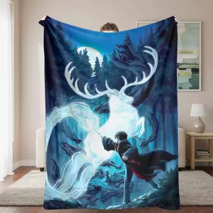 Magical Patronus Flannel Blanket， Forest Night Scene Element， Lightweight， Cozy， Warm， AntiPilling， Perfect for Couch， Sofa， Bed， Travel， Camping， Ideal Gift for Film Enthusiasts and Fantasy Lovers.