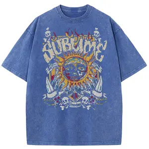 Sunland Oversized Acid Washed Sun Pattern T-Shirt Unisex Men's & Women's Graphic Tee Casual Short Sleeve DTG Printed Breathable Top