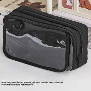 Large Capacity Dual-Layer Pen Bag, Transparent Visible Window Stationery Box, Portable Multifunctional Storage Pencil Case for Students