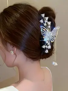 Women's Elegant Rhinestone & Faux Pearl Decorated Hair Claw, Exquisite Trendy Hair Claw with Butterfly & Flower Design, Fashionable Hair Accessories for Women & Girls, Hair Clip