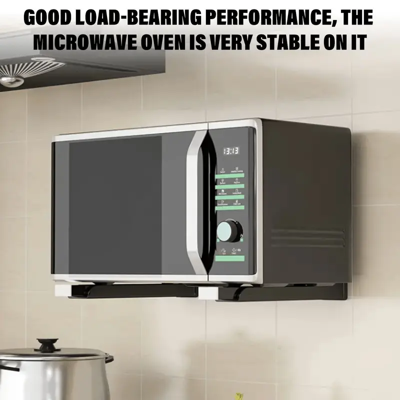 1 Set Collapsible Wall Mount Microwave Rack, Adjustable Metal Racks, Holder, Adjustable Kitchen Shelving with Mounting Material, Storage Shelf for Home Kitchen, Utility Racks for Microwave, Small Appliances, Space-Saving Organizer for Countertop & Cabinet