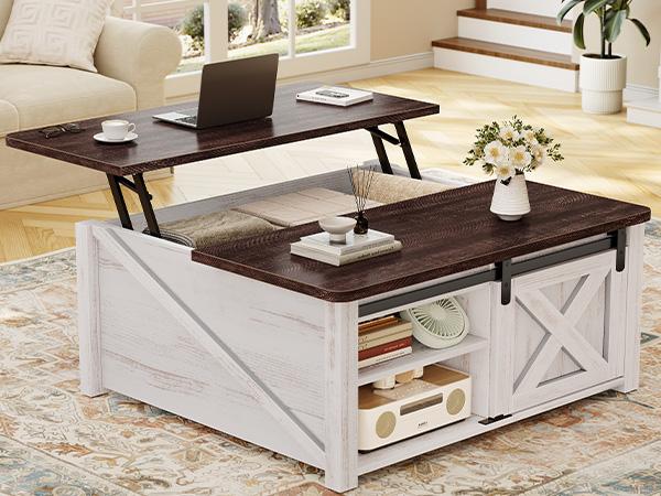 SEDETA 31.5-Inch Elevated Coffee Table with Storage Compartments Square Coffee Table for Living Room Furniture Home Minimal Interior Modern Lounge wood center table， Rustic Farmhouse Rectangular Dining Table