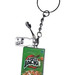 Apple Jacks Cinnamon Keychain with Milk Bottle and Spoon Accessory for Fans