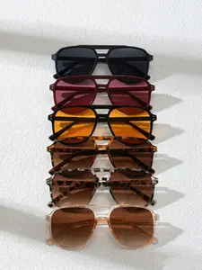 6 Pairs Fashionable Double Bridge Large Frame Aviator Sunglasses Set, Trendy Casual Sunglasses, Portable Shades for Daily Commute, Casual Streetwear, Beach Vacation
