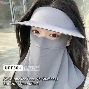 Summer Ice Silk Sunscreen Face Mask for Women, UV Protection Sun Hat with Integrated Neck & Face Cover, Breathable Cooling Gini Style Sunshade Veil, Anti-UV Full Protection Face Guard for Cycling, Outdoor Travel, Hiking, Beach & Daily Outdoor Activities