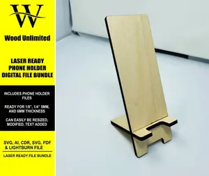 Laser Cut Phone Stand - Phone Holder Digital File Bundle for Laser Cutters, Glowforge Ready, Lightburn Files, SVG, AI, Laser Cut File Bundle