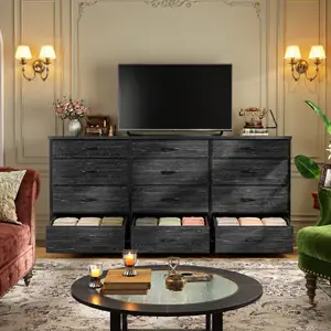 【24H Online Help】RaybeeFuniture 55" Long Dresser for Bedroom with 12 Fabric Drawers, Entertainment Center for 60 inch TV Dressers & Chests of Drawers, Large Storage Organizer for Closet, Living Room, Metal Frame, Wood Top