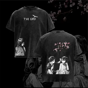 Eren x Mikasa Attack on Titan Washed Tee Vintage Oversized Anime Manga T-Shirt Heavy Cotton Unisex Tragic Love Story Gift for Fans