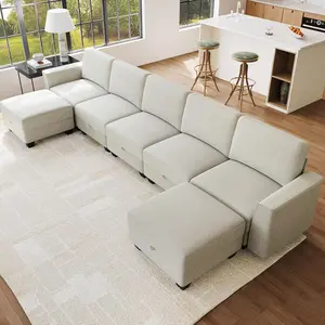 140" Large U Shaped Sectional Couch with Ottoman Chaise, Convertible Modular Sectional Sofa with Ottomans, 7 Seat Comfy Corner Couch Lounge Modern Modular Couches for Living Room, Office, Beige Seater Furniture living room furniture bean bag chair