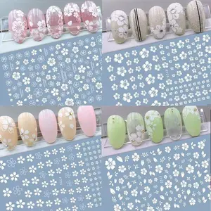 Set 5pcs White Flowers Sticker for Nail Art
