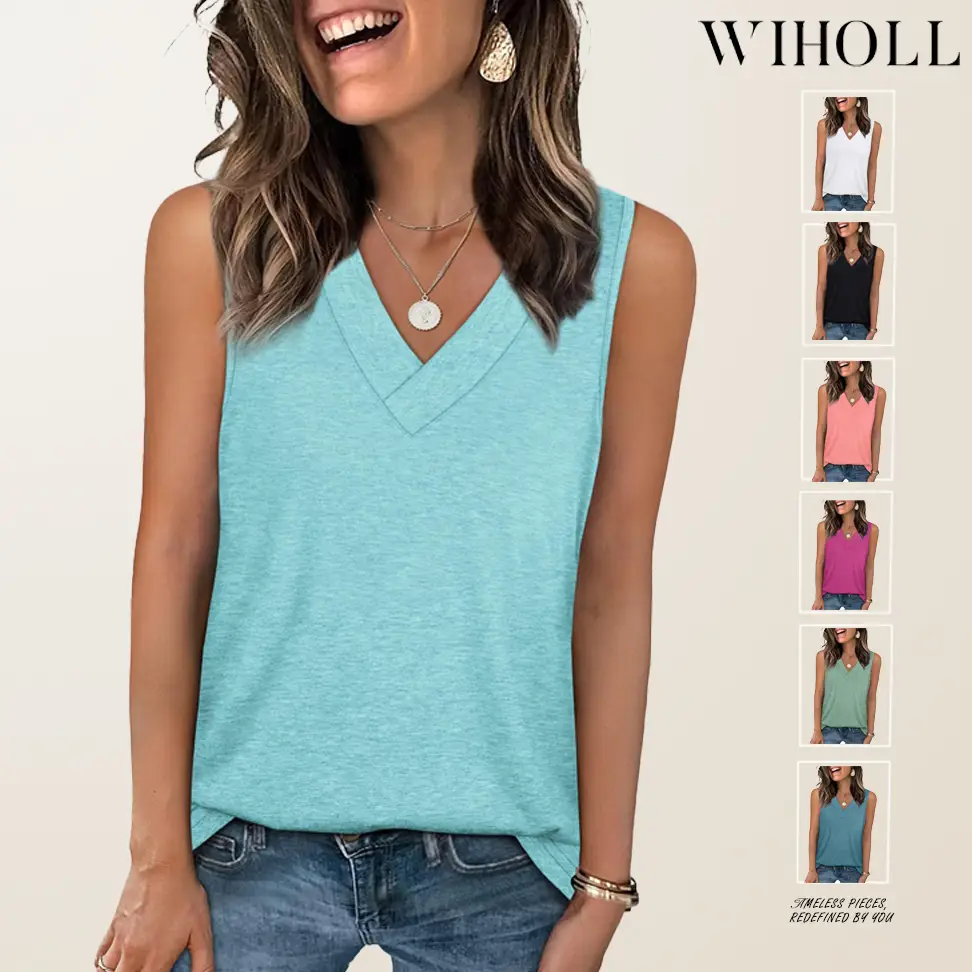 WIHOLL Tank Tops for Women Summer V Neck T Shirts Trendy Sleeveless Basic Tee Loose Fit 2025 Fashion