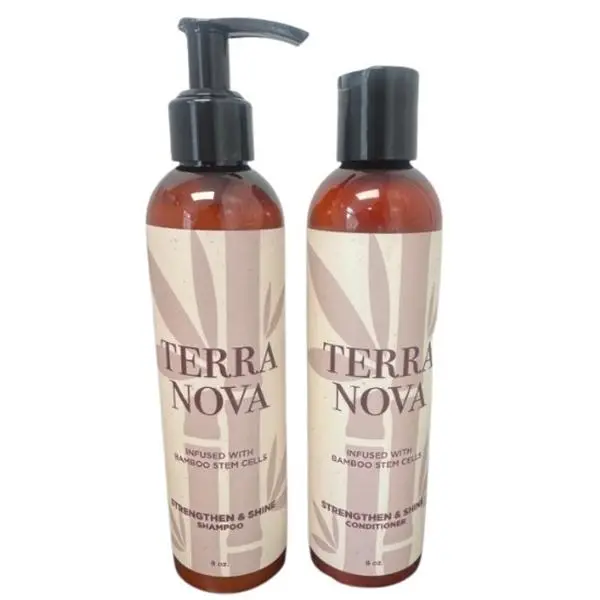 Terra Nova Strengthen & Shine Haircare Shampoo & Conditioner Kit - Natural Hair Care Set with Argan, Avocado, Hyaluronic Acid, Keratin, Ashwagandha, Cleansing Shampoo & Moisturizing Smooth Formula for Strength & Radiance
