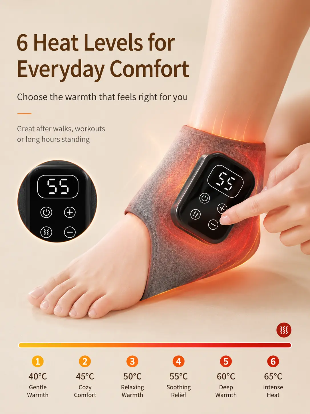 Rechargeable Heated Foot Massager for Women & Men, Cordless Ankle Wrap with Heat Therapy and Vibration