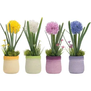 Velener 4PCs Fake Flowers in Vase, Babys Breath Artificial Flowers Indoor, Fake Potted Plants, Hydrangeas, Desk Plants for Home Indoor Bathroom Kitchen Shelf Office Decor(Plastic Vase)
