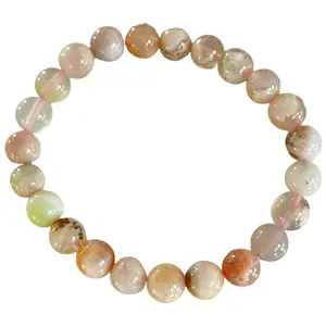 Cherry Blossom Agate Bracelet - 8mm Round