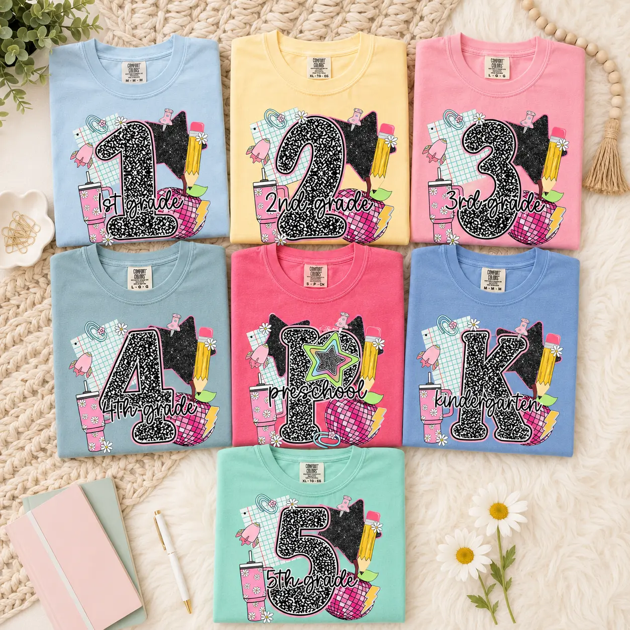 Comfort Colors Back To School Grade Level Teacher Shirt, PreK Kindergarten 1st 2nd 3rd 4th 5th Grade Teacher Tee, Back to School Teacher Shirt, Elementary School Teacher Gift