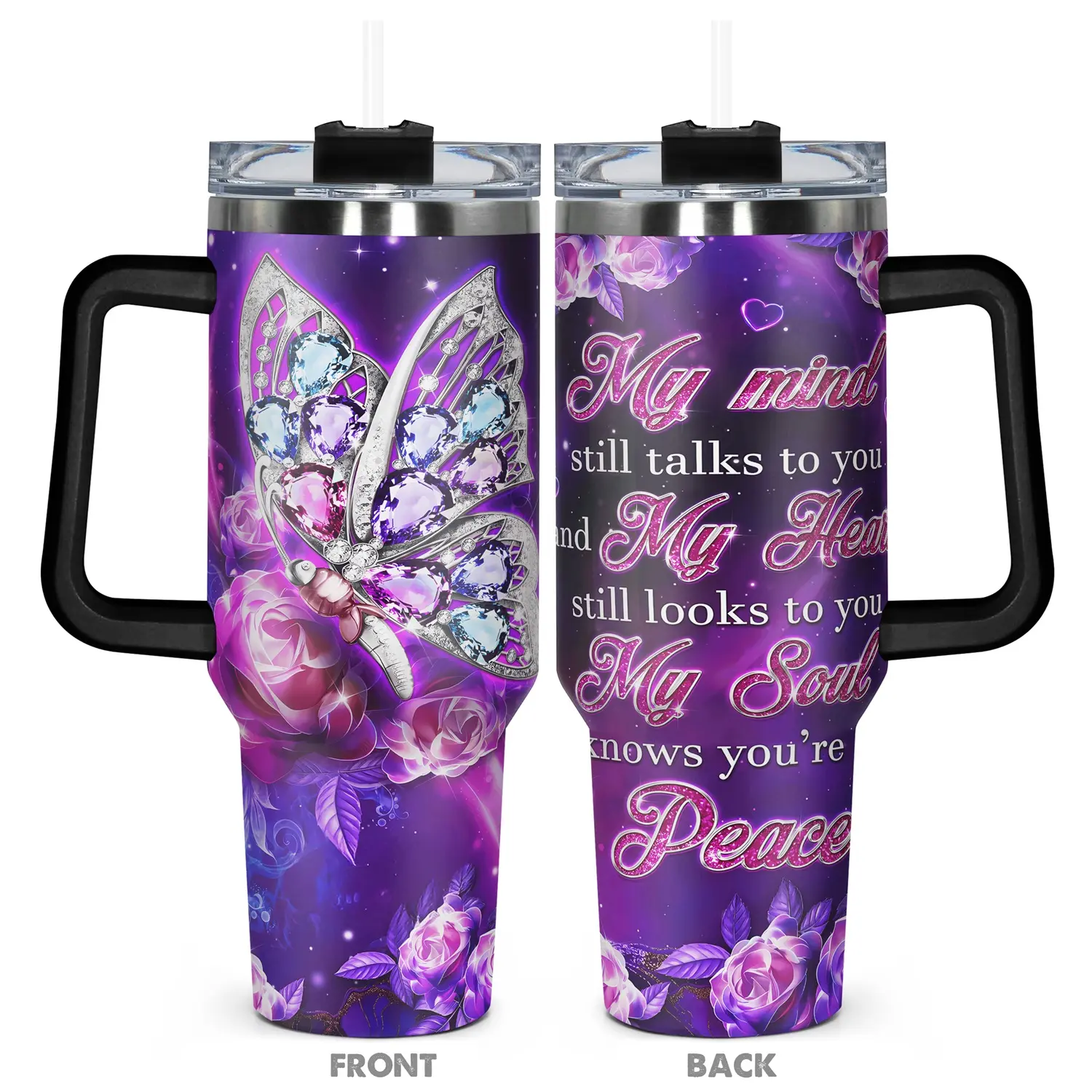 1pc, Gifts for Butterfly Lover Personalized Custom Name 40oz Tumbler Cup, Stainless Steel, Diamond Butterfly Funny Print 40oz, Insulated and Durable, Gift for Any Occasion: Birthdays, Sippy Cup Straw Sublimation Cup The Ordinary Water Bottle