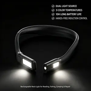 Lamicall Multifunctional Neck Light: 3 color temps, dual-light source, long battery life. USB-C rechargeable. Ideal for reading, fishing, camping, outdoor repairs.