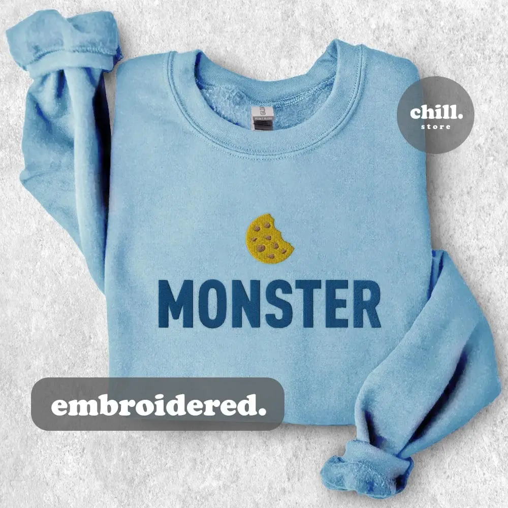 Choc Chip Cookie Monster Sweatshirt - Unisex Sweatshirt - Embroidered Sweatshirt - Crewneck Sweatshirt
