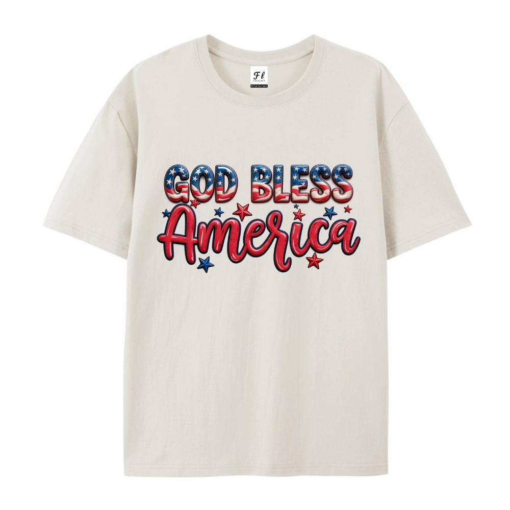 God Bless America USA Flag Graphic Print Tees Men's Casual Streetwear Oversized Short Sleeve T-Shirt