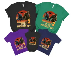 Godzilla And Kong Birthday Family Godzilla Matching Godzilla Birthday Theme Godzilla T-Shirt Cotton Fabric