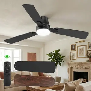 Ceiling Fans with Lights and Remote, Quiet Reversible DC Motor & 3CCT Dimmable LED, Modern Flush Mount Ceiling Fan for for Bedroom, Indoor/Outdoor