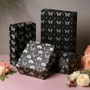 Christmas wrapping paper, suitable for birthday gifts of all ages and genders - Butterfly black holiday gift packaging, butterfly pattern design -12 large-sized paper, easy to store, DIY packaging