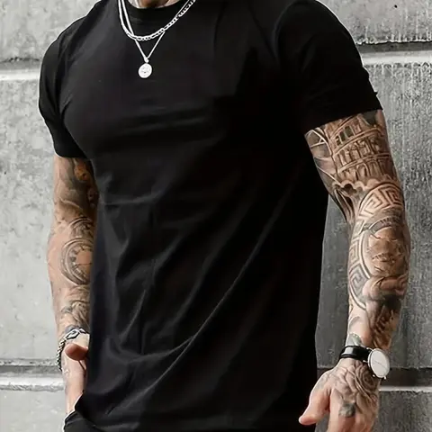 Men's Plain Round Neck Tee, Regular Fit Classic Casual Soft Comfy Stretch Crew Neck Short Sleeve T-shirt, Men's Summer Top for Daily Wear, Cost-effective T-shirt, Menswear