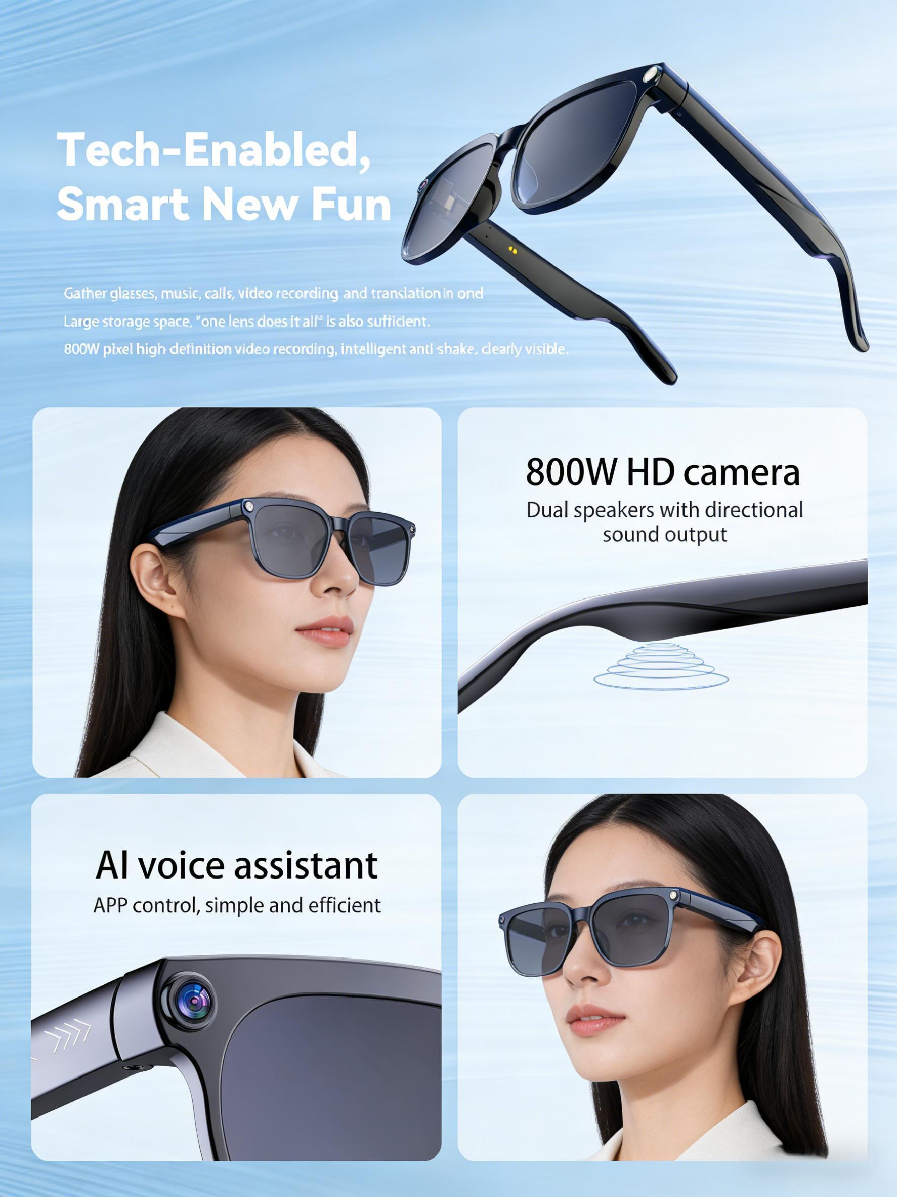 Smart AI Camera Glasses with 8MP Photochromic Lenses Button Touch Adjustment for Travel Outdoor Adventures Hands-Free Photography 160 Languages Real-Time Translation Bluetooth Wireless Wearable Video Recording UV Protection