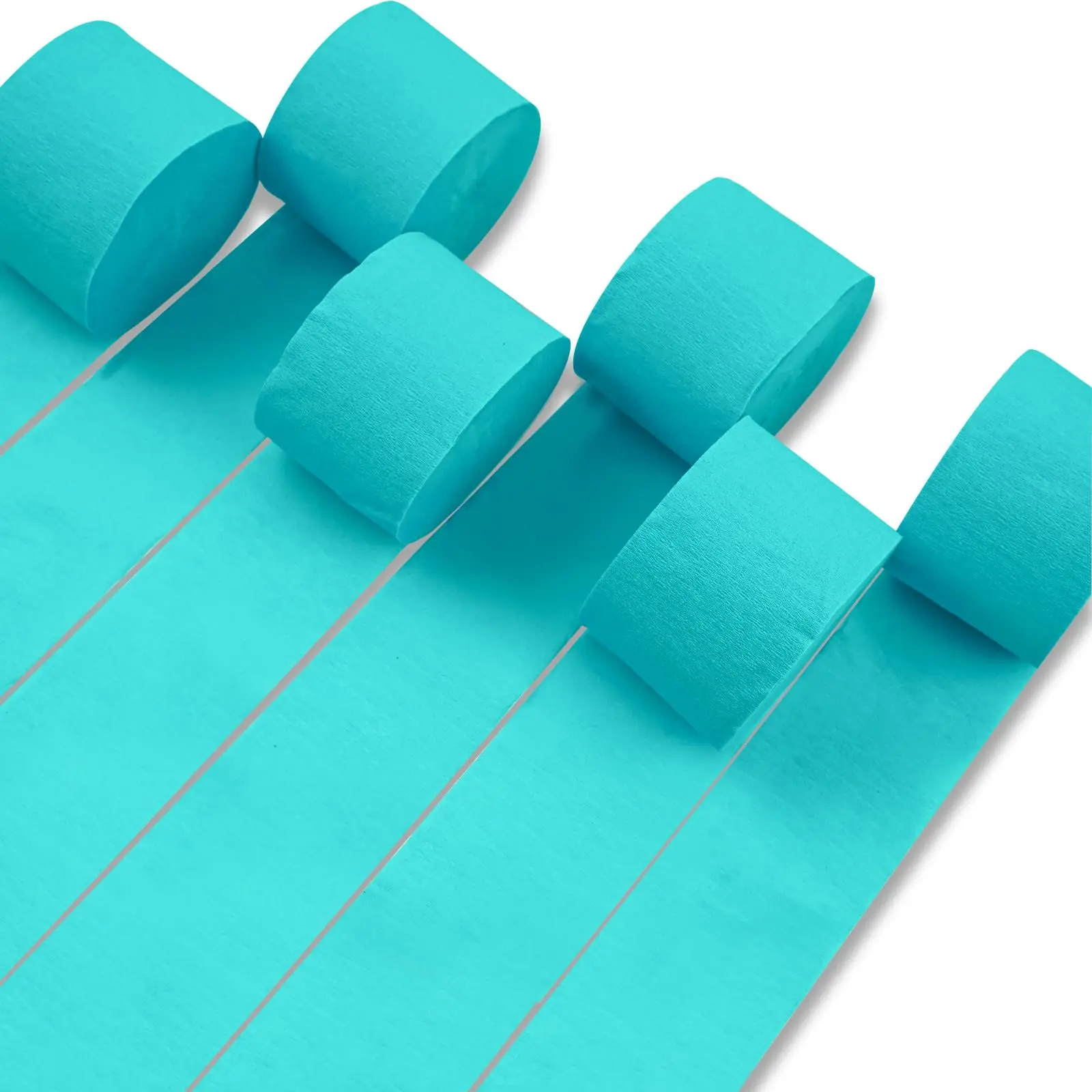 PartyWoo Thick Teal Crepe Paper Streamers - 6 Pcs 492ft 1.8 Inches Wide Pre-Rolled Turquoise Decorating Supplies for Birthday, Mermaid Theme Party; Ideal for Door Decor