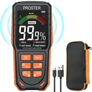 Proster Pinless Wood Moisture Meter - Non-Destructive Moisture Detector for Wood, Wallboard, and Masonry - Mold Moisture Tester Detects up to 3/4 Inch Below Surface - Visual/Audible Alarm - Includes Storage Case
